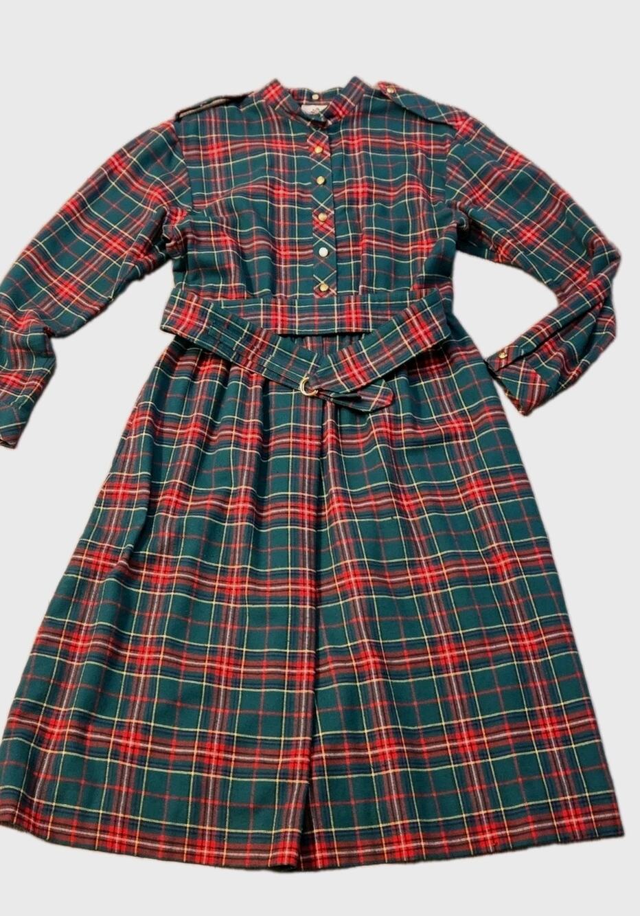 Vintage 1980s Lanz Originals Tartan Plaid Dress Sz 6 USA Cotton Belt